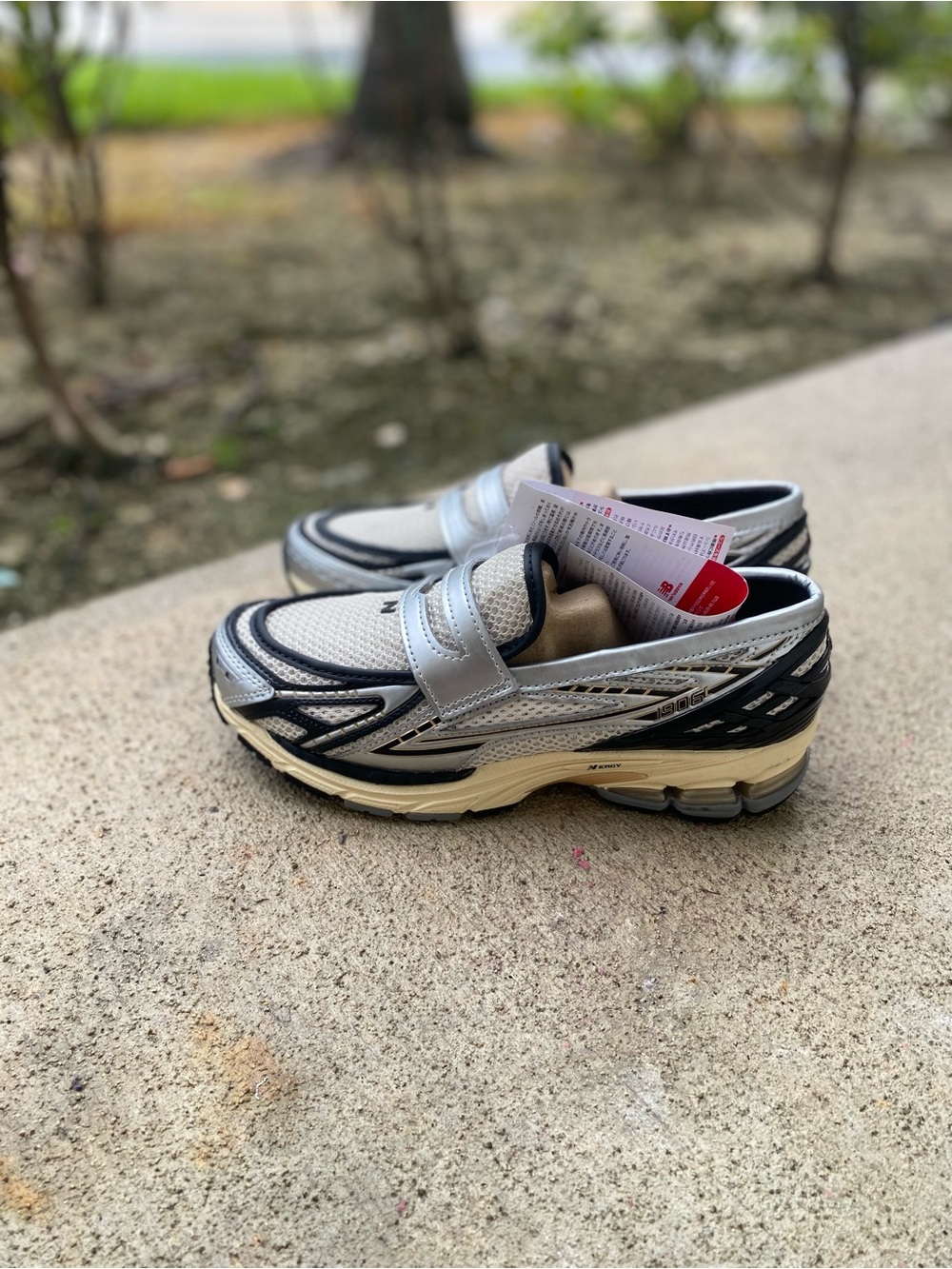 New Balance Silver, Black and Cream Slip-On Athletic Loafers